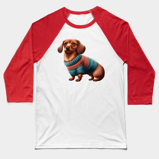 Christmas Sausage Dog Baseball T-Shirt by starryskin